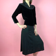 Load image into Gallery viewer, Late 1930s/ Early 40s Rayon Crepe Dress w/ Velvet Blocking
