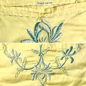 1920s Daffodil Yellow Cotton Sateen Slip Dress W/ Nouveau Embroidery