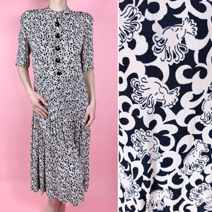 1940s Rayon Crepe Dress With Surrealist Floating Head Print