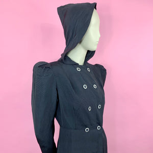 1930s Rayon Faille Hooded Floor Length Evening Coat