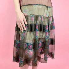 Load image into Gallery viewer, 1920s Silk Chiffon Color Block Dress With Deco Floral Print
