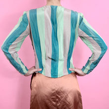 Load image into Gallery viewer, 1940s Chevron Rayon Taffeta Blouse With Pussy Bow
