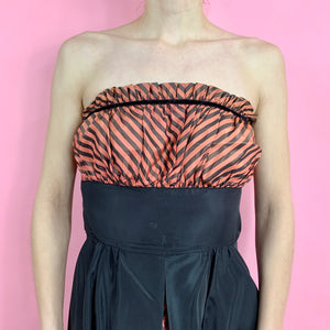 1940s Strapless Striped Rayon Tafetta Dress With Matching Shawl