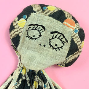 Late 1920s/ Early 1930s Deco Print Embroidered Doll Bag