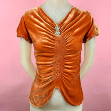 Load image into Gallery viewer, 1930s Tangerine Silk Velvet Blouse With Rhinestones
