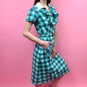 1930s Depression Era Turquoise Plaid Dress