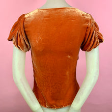 Load image into Gallery viewer, 1930s Tangerine Silk Velvet Blouse With Rhinestones
