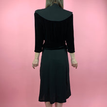 Load image into Gallery viewer, Late 1930s/ Early 40s Rayon Crepe Dress w/ Velvet Blocking
