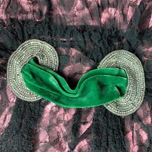 Load image into Gallery viewer, 1930s Webby Silk Lace Gown With Green Velvet &amp; Rhinestone Sash
