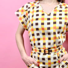 Load image into Gallery viewer, 1930s Autumnal Gingham Print Dress W/ Belt &amp; Triangular Pockets
