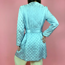 Load image into Gallery viewer, 1940s Baby Blue Quilted Satin Robe w/ Oversized Button
