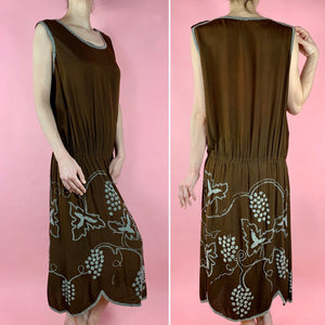 1920s Silk Crepe Dress With Glass Beaded Grapes