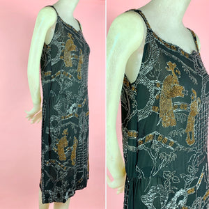 1920s Silk Chiffon Flapper Dress With Chinese Style Glass Beading