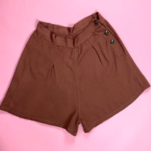 Early 1940s Cinnamon Gaberdine Side Button Shorts