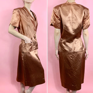 1940s Copper Rayon Satin 2 Piece Suit