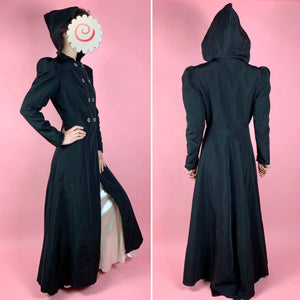 1930s Rayon Faille Hooded Floor Length Evening Coat