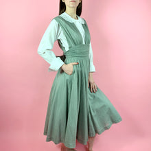 Load image into Gallery viewer, 1940s Duck Egg Blue Swiss Dot Pinafore
