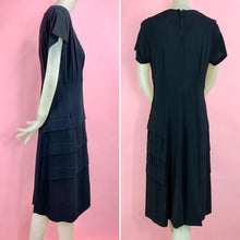 Load image into Gallery viewer, 1940s Black Rayon Crepe Dress With Beaded Neckline
