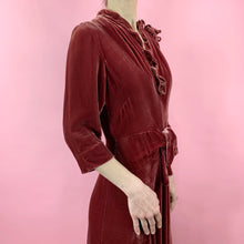 Load image into Gallery viewer, 1930s Cranberry Silk Velvet Gown With Ruffles
