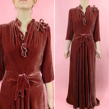 Load image into Gallery viewer, 1930s Cranberry Silk Velvet Gown With Ruffles
