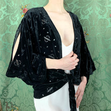 Load image into Gallery viewer, 1930s Eyelet Silk Velvet Jacket With Cutout Sleeves
