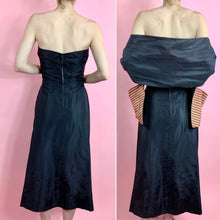 Load image into Gallery viewer, 1940s Strapless Striped Rayon Tafetta Dress With Matching Shawl
