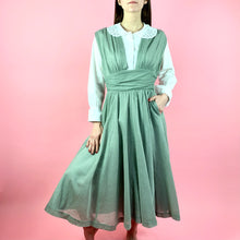 Load image into Gallery viewer, 1940s Duck Egg Blue Swiss Dot Pinafore
