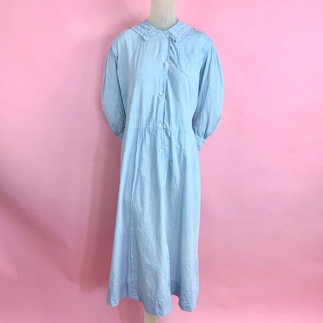 1910s Blue Chambray Workwear Chore Dress W/ Sailor Collar – Moonbaby Vintage