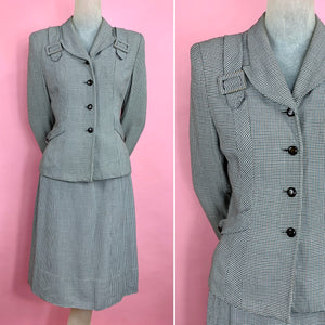 1940s Houndstooth Suit With Buckle Shoulders