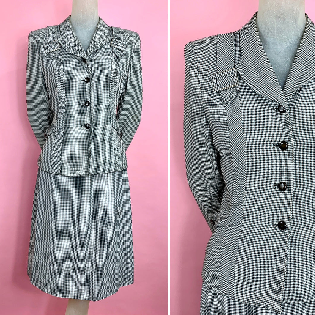 1940s Houndstooth Suit With Buckle Shoulders