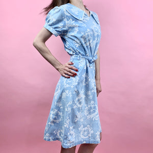 Late 30s Feedsack Dress With Tropical Floral Print