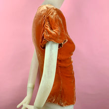 Load image into Gallery viewer, 1930s Tangerine Silk Velvet Blouse With Rhinestones
