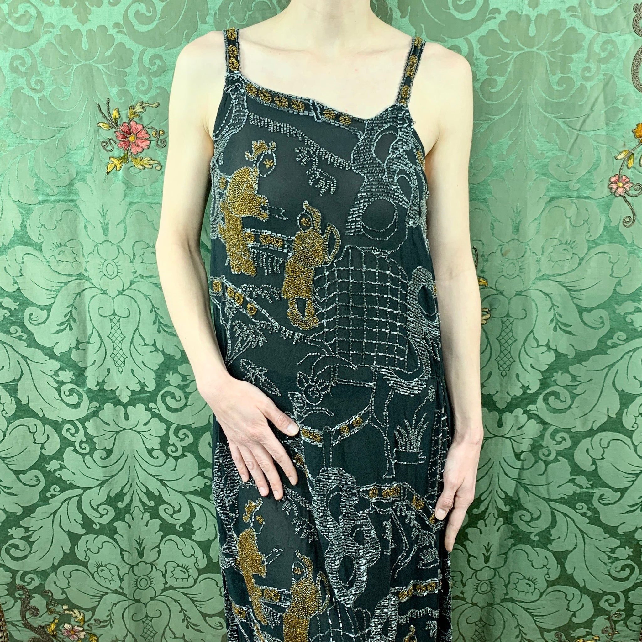 chiffon flapper dress 20s Flapper Dress Floral Chiffon Vintage Garden Party Capelet Collar D Mags Rags