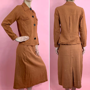 1930s Slubbed Linen 2 Piece Suit With Chunky Buttons