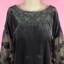 Load image into Gallery viewer, 1920s Silk Velvet Bohemian Dress With Beaded &amp; Embroidered Balloon Sleeves
