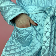 Load image into Gallery viewer, 1940s Baby Blue Quilted Satin Robe w/ Oversized Button
