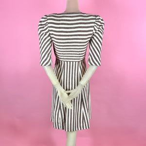 1946 Striped Wool Jonathan Logan Dress w/ Huge Padded Shoulders