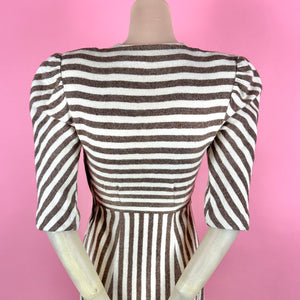 1946 Striped Wool Jonathan Logan Dress w/ Huge Padded Shoulders