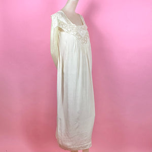 1920s "Hentriette" Weber Paris Silk Nightgown w/ Cherub Embroidered Netting & Pintucks