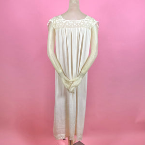 1920s "Hentriette" Weber Paris Silk Nightgown w/ Cherub Embroidered Netting & Pintucks