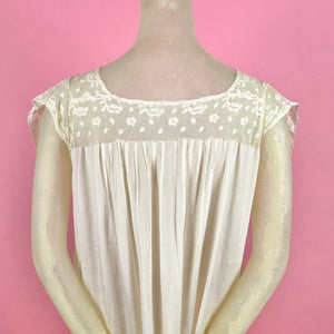 1920s "Hentriette" Weber Paris Silk Nightgown w/ Cherub Embroidered Netting & Pintucks