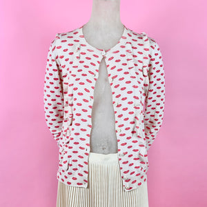 Archival Prada Lip Print Cardigan Sweater w/ Ruffles