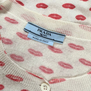 Archival Prada Lip Print Cardigan Sweater w/ Ruffles