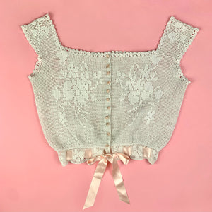 1910s Crochet Lace Corset Cover w/ Ribbons