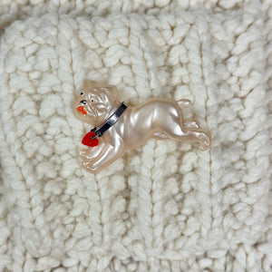 1940s Frosty Pink Bulldog w/ Heart Collar Brooch