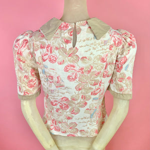 1930s Feedsack Blouse w/ Victorian Novelty Print