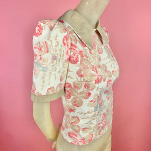 1930s Feedsack Blouse w/ Victorian Novelty Print