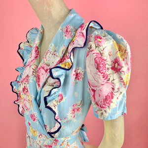 1930s Floral Wrap Dress With Ruffles