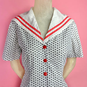 1930s Amoeba Calico Print 2 Pc Sailor Set