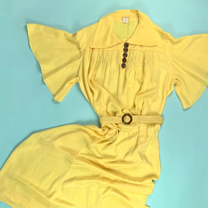 Deadstock 1930s Yellow Deco Dress